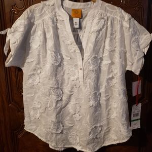 PL Ruby Rd. Embroidered Floral White Top